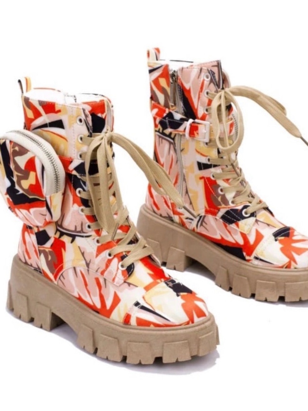 Women’s Multicolor Chunky Combat Boots - Stylish Lace-Up Ankle Boots